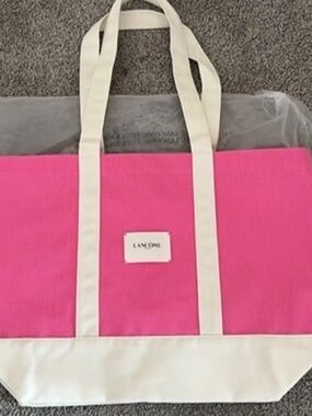 New version Lancome pink and cream tote bag New 17*12